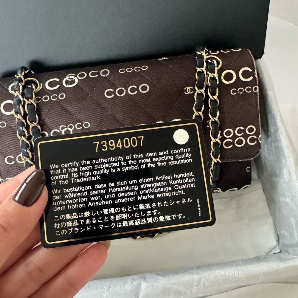 Chanel Canvas Coco Print Quilted Medium Classic Flap Double Flap Black White - Picture 4 of 16